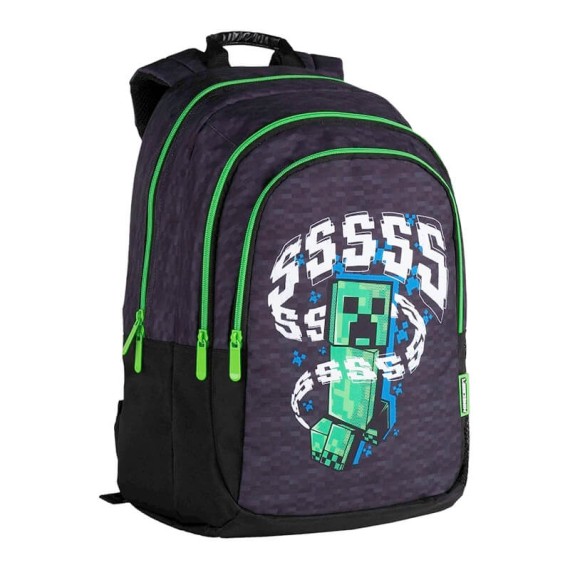 Mochila Escolar Adap. 2C 43cm Minecraft CREEPER Preta | Ref. 332.T434-833