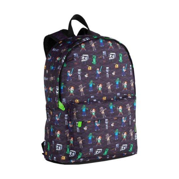 Mochila Escolar 40cm c/ Carro 4R Minecraft SKINS Preta | Ref. 332.T964-834