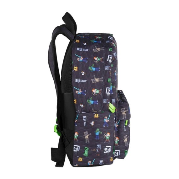 Mochila Escolar 40cm c/ Carro 4R Minecraft SKINS Preta | Ref. 332.T964-834
