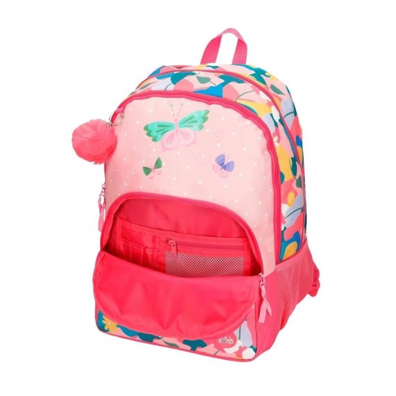 Mochila Escolar Adap. 44Cm 2C c/ Carro Roll Road PRECIOUS FLOWER Rosa | Ref. 186.35624T1