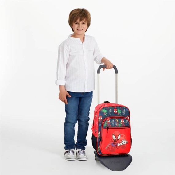 Mochila Escolar Adap. 38Cm c/ Carro SPIDEY GO Vermelha | Ref. 186.24823T1