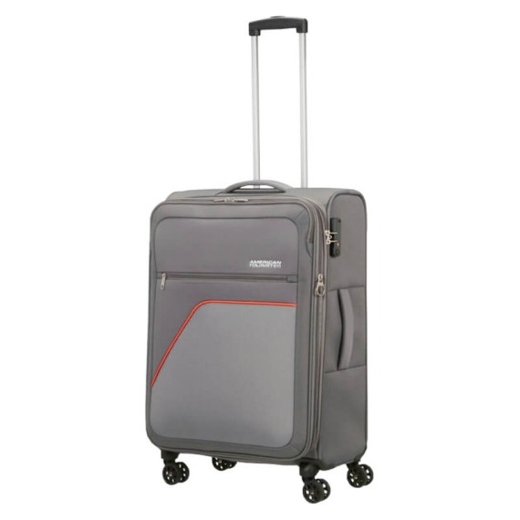 American Tourister Mala de Viagem / Trolley Médio 68cm 4R SKY SURFER Cinza/Laranja | Ref. 92MC190318