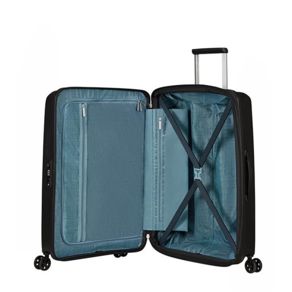 American Tourister Mala de Viagem / Trolley Médio 67cm 4R Exp. AEROSTEP Preta | Ref. 92MD800209