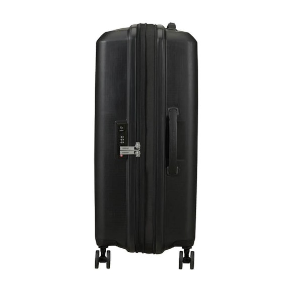 American Tourister Mala de Viagem / Trolley Médio 67cm 4R Exp. AEROSTEP Preta | Ref. 92MD800209