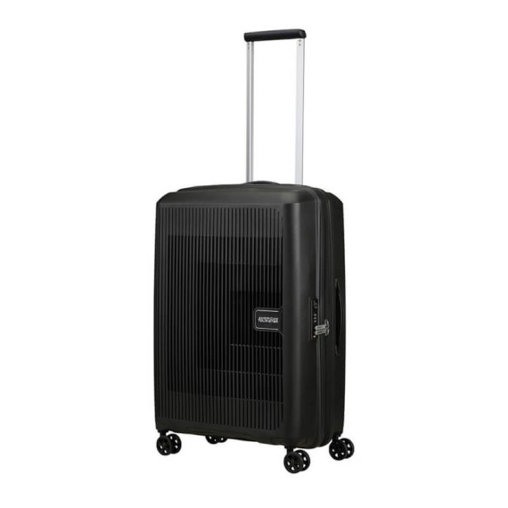 American Tourister Mala de Viagem / Trolley Médio 67cm 4R Exp. AEROSTEP Preta | Ref. 92MD800209