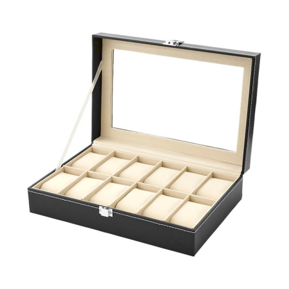 Caixa Protectora para 12 Relógios Retangular Preto/Branco | Ref. 338.12RP