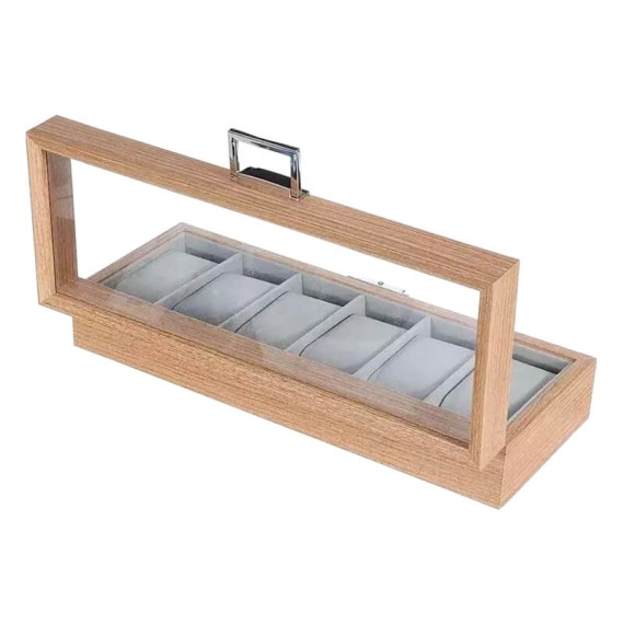 Caixa Protectora para 6 Relógios Madeira c/ Janela Castanho Claro | Ref. 338.SKW147