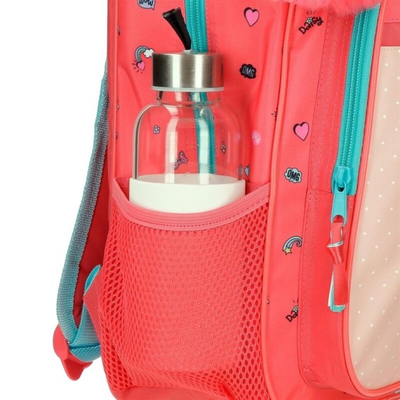 Mochila Escolar Adap. 38Cm c/ Carro Minnie LOVIN LIFE Coral | Ref. 186.47223T1