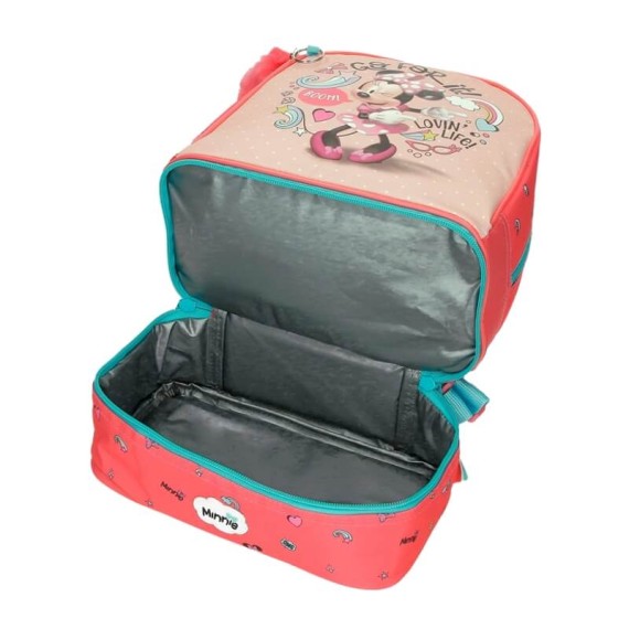 Mochila Pequena 28cm c/ Porta Merendas Minnie LOVIN LIFE Coral | Ref. 186.4722721