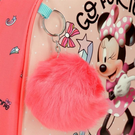 Mochila Pequena 28cm c/ Porta Merendas Minnie LOVIN LIFE Coral | Ref. 186.4722721