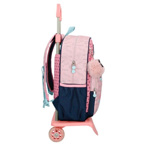 Mochila Escolar Adap. 38cm c/ Carro Enso BONJOUR Rosa | Ref. 186.95224T1