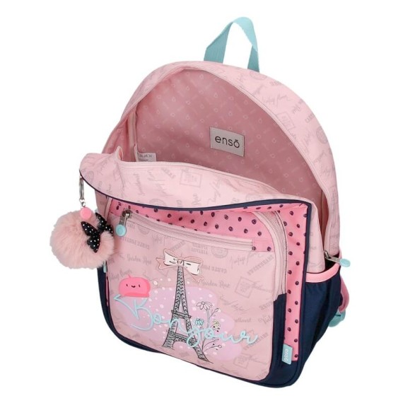 Mochila Escolar Adap. 38cm c/ Carro Enso BONJOUR Rosa | Ref. 186.95224T1