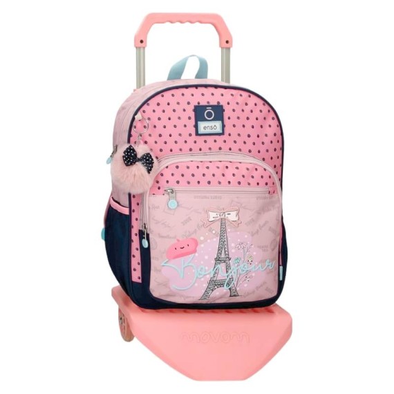 Mochila Escolar Adap. 38cm c/ Carro Enso BONJOUR Rosa | Ref. 186.95224T1