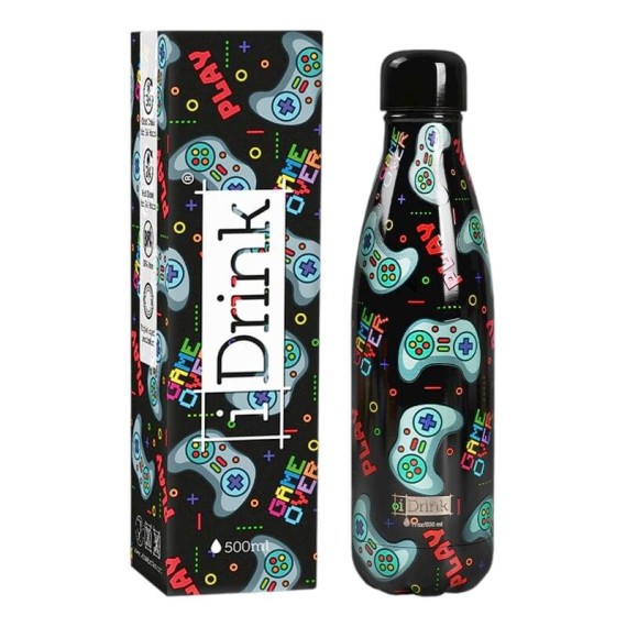 Garrafa Térmica 500ml I-Drink LETS PLAY Preta | Ref. 343.ID0439