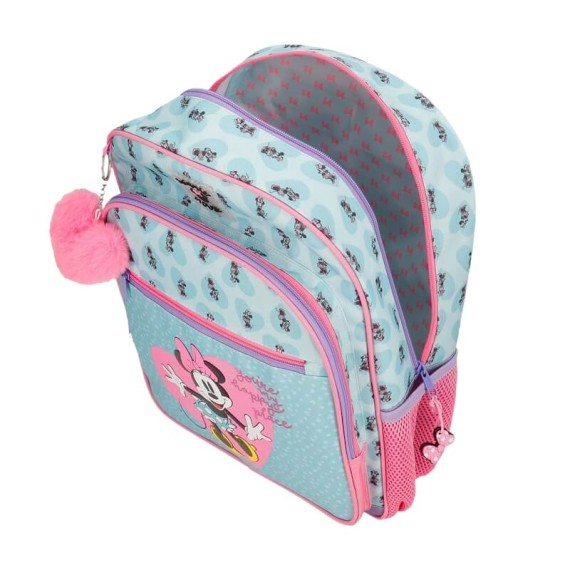 Mochila Escolar Adap. 38cm c/ Carro Minnie MY HAPPY PLACE Azul/Rosa | Ref. 186.27923T1