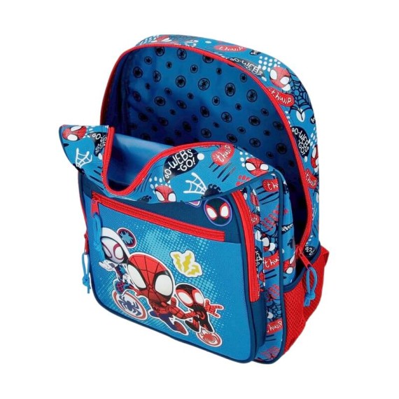 Mochila Escolar Adap. 38cm c/ Carro Spidey GO WEBS GO Azul | Ref. 186.28223T1