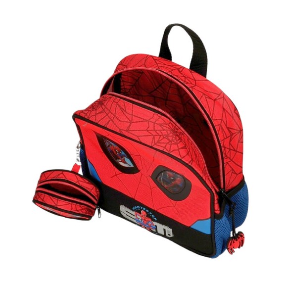Mochila Pré-Escolar Adap. 25cm c/ Carro Spiderman PROTECTOR Vermelha | Ref. 186.28320T1