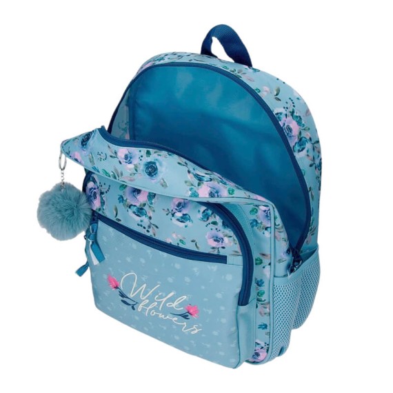 Mochila Escolar Júnior Adap. 38cm Movom WILD FLOWERS Azul | Ref. 186.27522D1