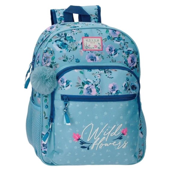 Mochila Escolar Júnior Adap. 38cm Movom WILD FLOWERS Azul | Ref. 186.27522D1
