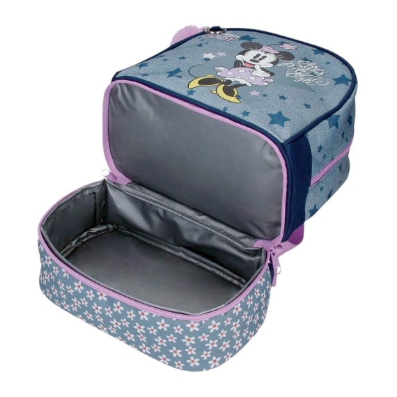 Mochila Pequena 28cm c/ Porta Merendas Minnie STYLE Azul Ganga | Ref. 186.4982721