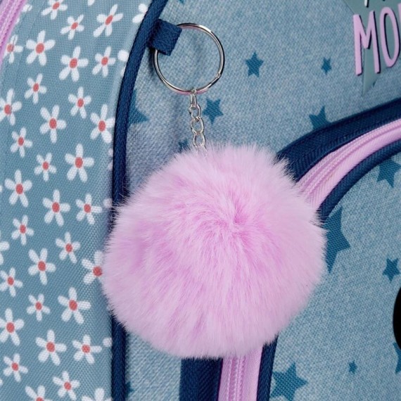 Mochila Pequena 28cm c/ Porta Merendas Minnie STYLE Azul Ganga | Ref. 186.4982721