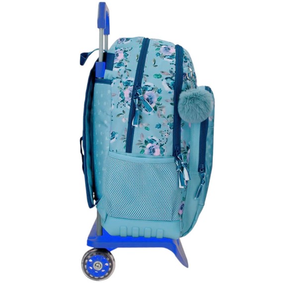 Mochila Escolar Adap. 46cm 2C c/ Carro Movom WILD FLOWERS Azul | Ref. 186.27526T1