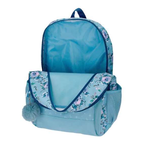Mochila Escolar Adap. 46cm 2C c/ Carro Movom WILD FLOWERS Azul | Ref. 186.27526T1
