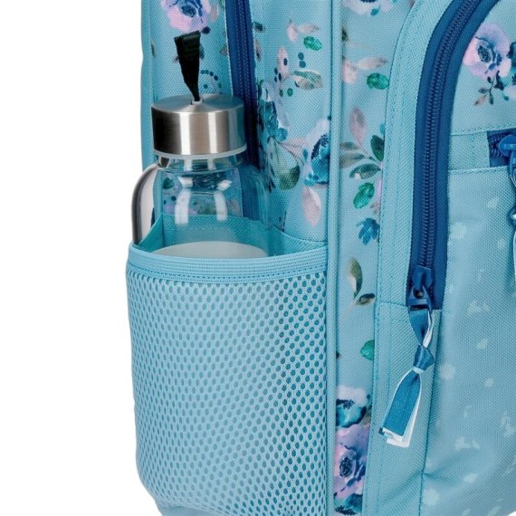 Mochila Escolar Adap. 46cm 2C c/ Carro Movom WILD FLOWERS Azul | Ref. 186.27526T1