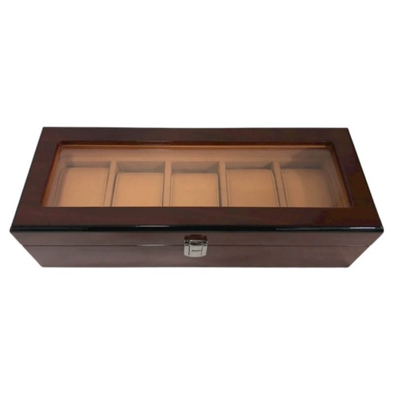 Caixa Protectora para 5 Relógios Retangular Madeira Castanho Escuro | Ref. 338.5RCE