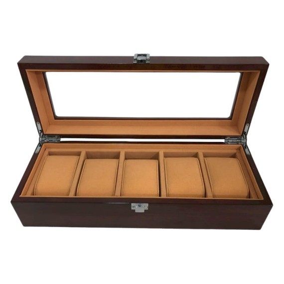 Caixa Protectora para 5 Relógios Retangular Madeira Castanho Escuro | Ref. 338.5RCE