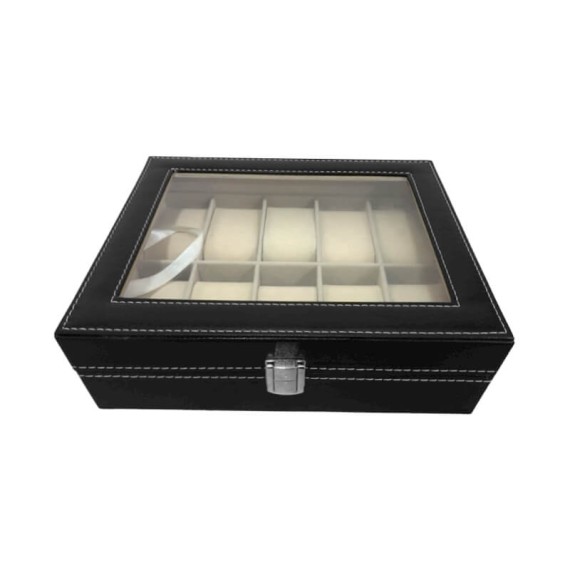Caixa Protectora para 10 Relógios Retangular c/ Janela Preto | Ref. 338.10RP Caixa Protectora para 10 Relógios Retangular c/ Janela Preto | Ref. 338.10RP