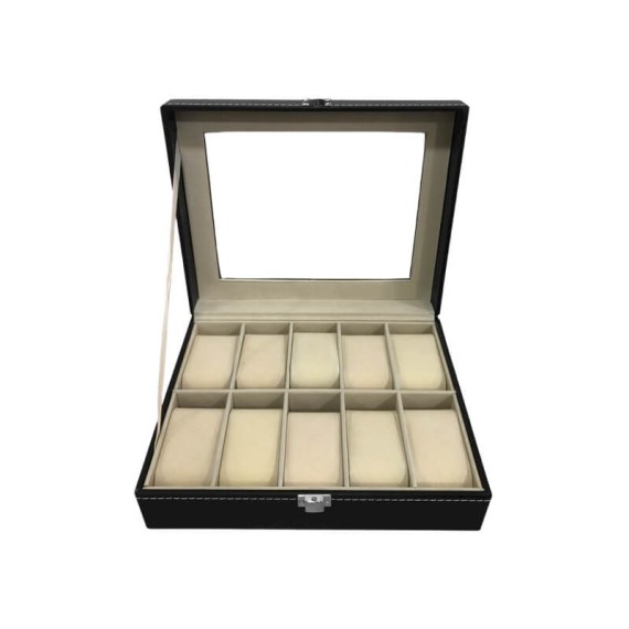 Caixa Protectora para 10 Relógios Retangular c/ Janela Preto | Ref. 338.10RP Caixa Protectora para 10 Relógios Retangular c/ Janela Preto | Ref. 338.10RP