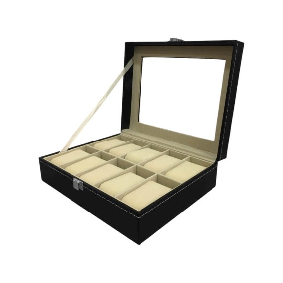 Caixa Protectora para 10 Relógios Retangular c/ Janela Preto | Ref. 338.10RP Caixa Protectora para 10 Relógios Retangular c/ Janela Preto | Ref. 338.10RP