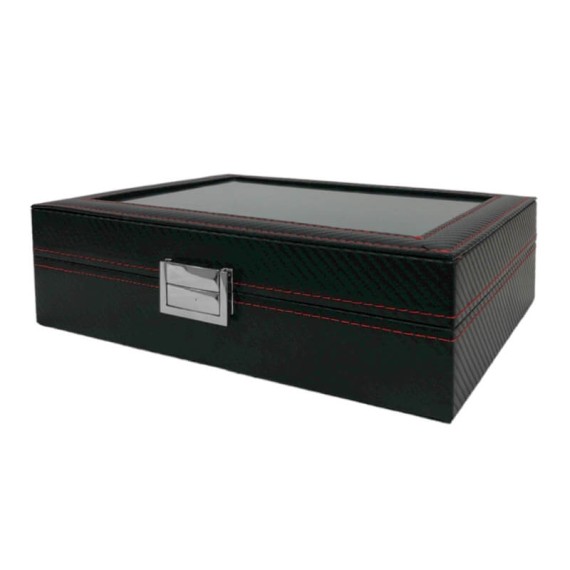 Caixa Protectora para 10 Relógios Retangular c/ Janela Preto/Vermelho | Ref. 338.10RJPV