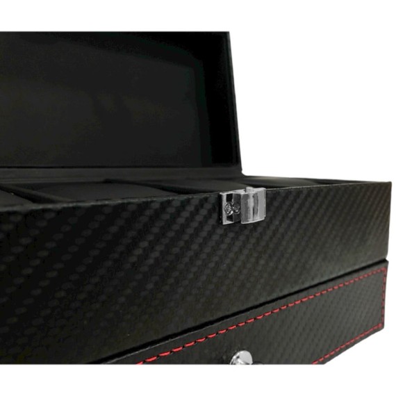 Caixa Protectora para 4 Relógios c/ Guarda Jóias Preto/Vermelho | Ref. 338.4RJPV