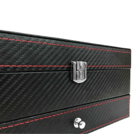 Caixa Protectora para 4 Relógios c/ Guarda Jóias Preto/Vermelho | Ref. 338.4RJPV