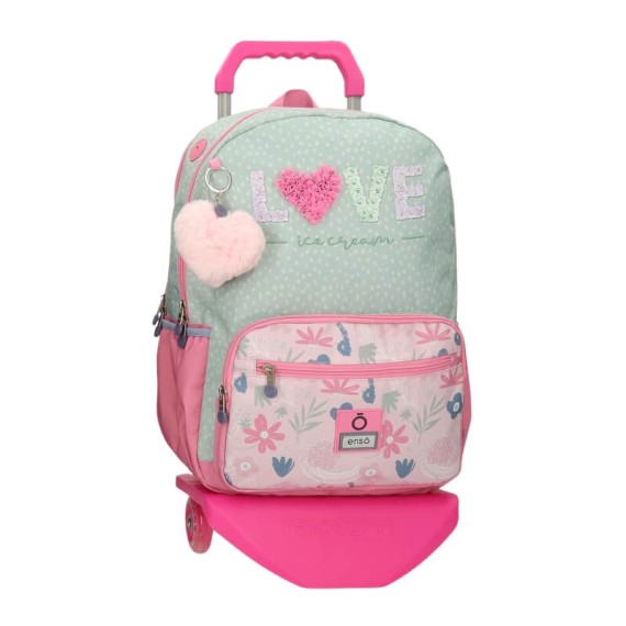 Mochila Escolar Adap. 42Cm Enso c/ Carro LOVE ICE CREAM Rosa | Ref. 186.95626T1