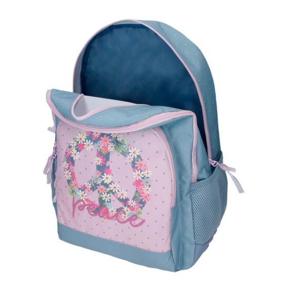 Mochila Escolar Adap. 44Cm 2C c/ Carro Roll Road PEACE Azul | Ref. 186.48626T1