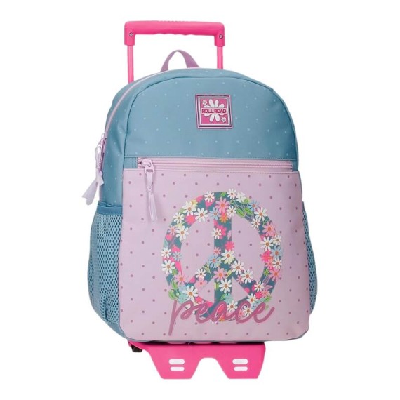 Mochila Pré-Escolar Adap. 33cm c/ Carro Roll Road PEACE Azul | Ref. 186.48621T1