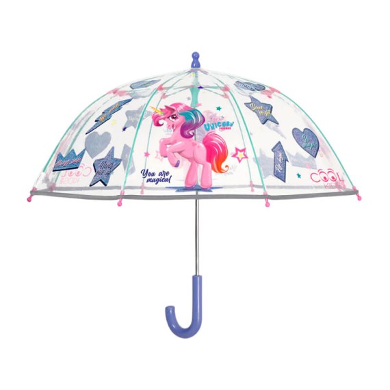 Guarda-Chuvas Comprido Infantil Manual 42/8 67cm Unicórnio Transparente | Ref. 319.15621