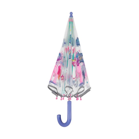 Guarda-Chuvas Comprido Infantil Manual 42/8 67cm Unicórnio Transparente | Ref. 319.15621