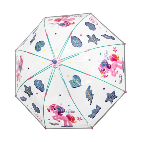 Guarda-Chuvas Comprido Infantil Manual 42/8 67cm Unicórnio Transparente | Ref. 319.15621