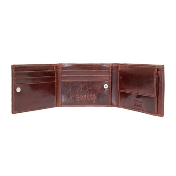 Carteira Documentos c/ P. Moedas e Mola RFID DIPELLE 1803 Castanha | Ref. 254.DP1803C