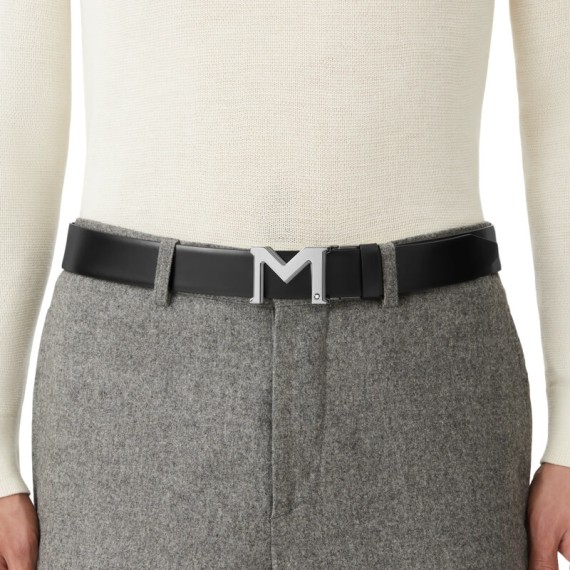 Cinto de Couro MONTBLANC Fivela M Reversível 35mm Preto/Cinza | Ref. 238.131178