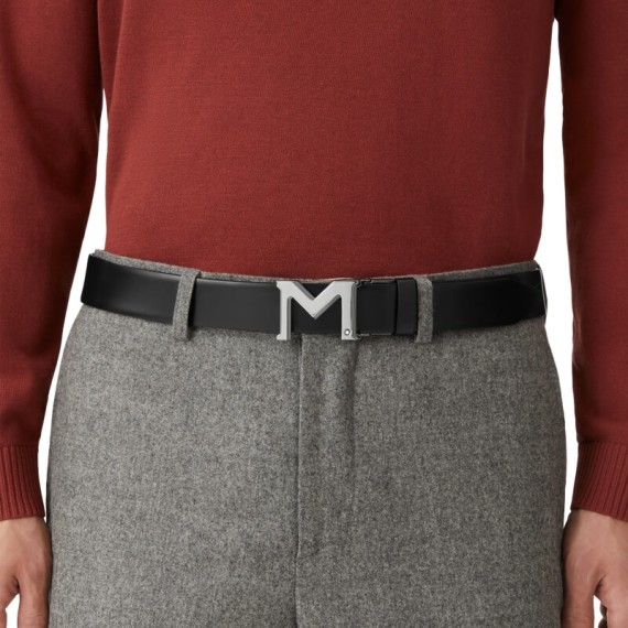 Cinto de Couro MONTBLANC Fivela M Reversível 35mm Preto/Cinza | Ref. 238.131178