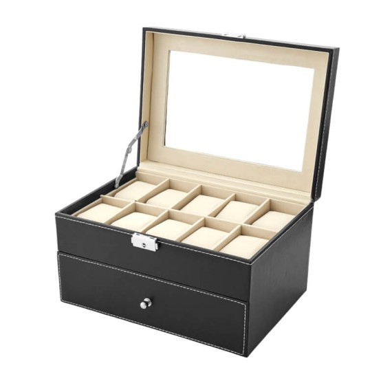 Caixa Protectora para 20 Relógios c/ Gaveta Preta | Ref. 338.20RP