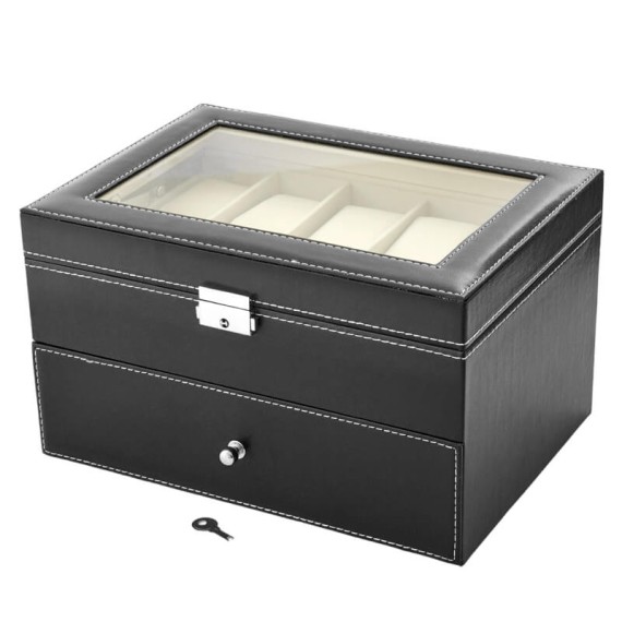 Caixa Protectora para 20 Relógios c/ Gaveta Preta | Ref. 338.20RP