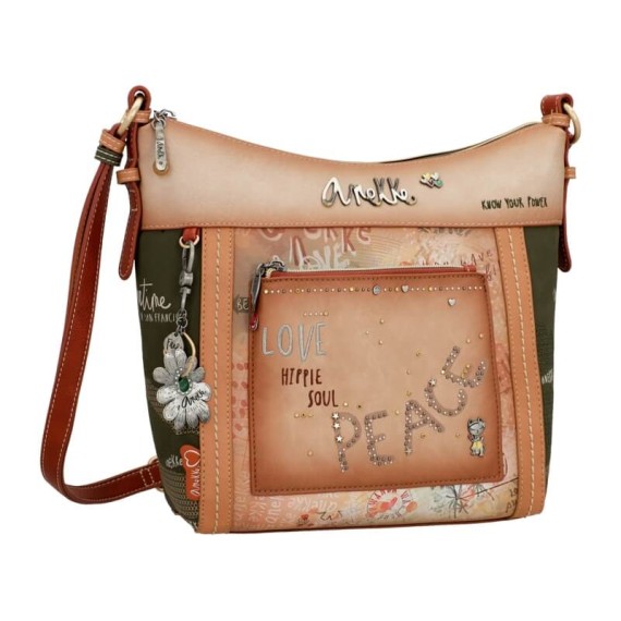 ANEKKE Mala de Tiracolo Peace & Love Flowers Camel | Ref. 280.38833-007