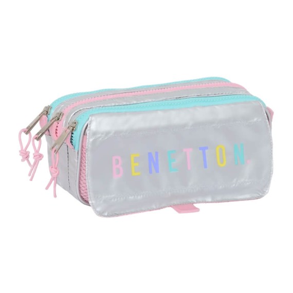 Estojo Escolar Triplo Big BENETTON Sliver Prateado | Ref. 248.812353710