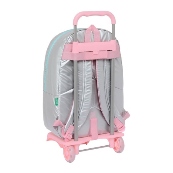 Mochila Escolar c/ Carro 46cm BENETTON Sliver Prateada | Ref. 248.612353160